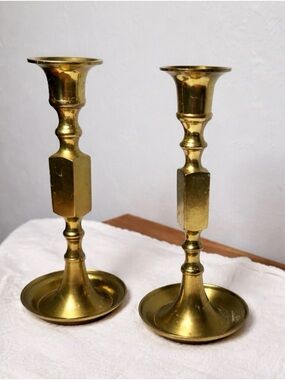 Vintage Brass Candlestick Pair - Gold Finish Home Accent